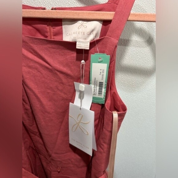 Gal Meets Glam Ruth belted linen A line Pink Dress Size 6 - Picture 4 of 5